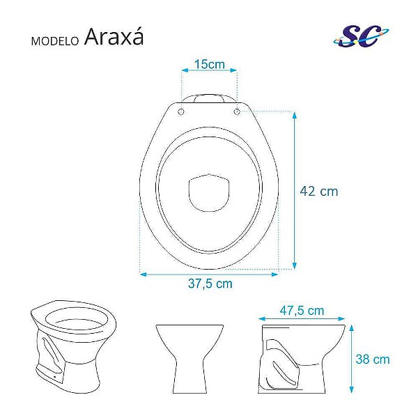 Assento Sanitário Poliéster Araxa Preto para vaso Santa Clara