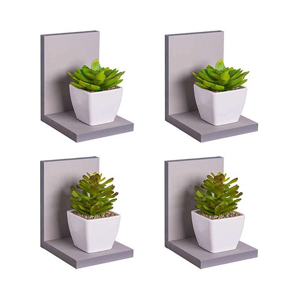 Kit 4 Prateleiras Buzios 15 X 12cm Cinza Claro