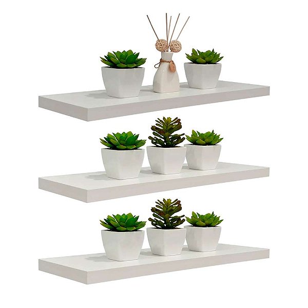 Kit 3 Prateleiras 50 x 15cm Branco Espessura 25mm Suporte Invisível