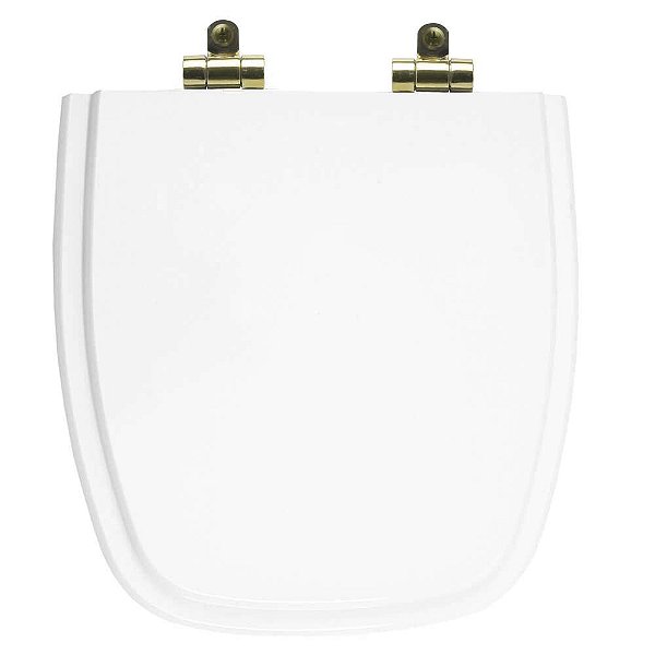 Tampa de Vaso Poliéster Com Amortecedor City Branco para bacia Celite com Ferragem Dourada