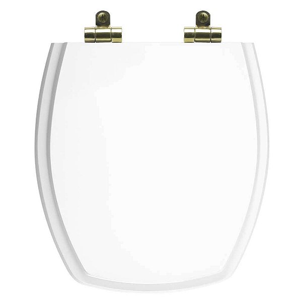Tampa de Vaso Poliéster Com Amortecedor Thema Branco para bacia Incepa com Ferragem Dourada