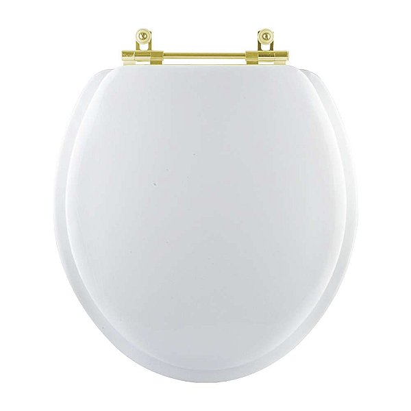 Assento Sanitario Almofadado Convencional Oval Universal Branco com Ferragem Dourada