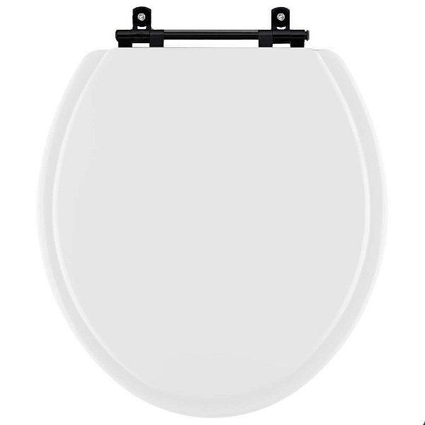 Assento Sanitario Poliéster Convencional Universal Oval Branco com Ferragem Preta