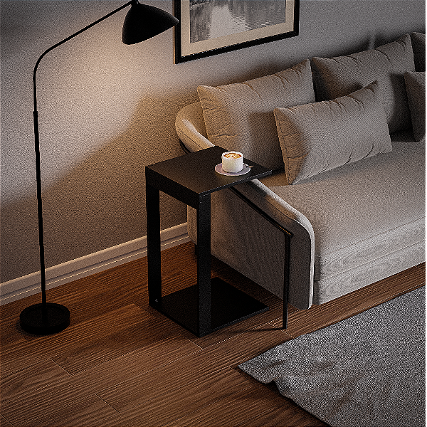 Mesinha Lateral de Apoio Preto Sala Quarto 38x36x65cm