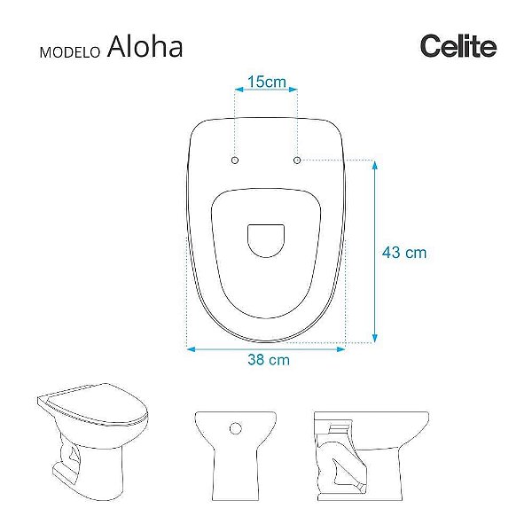 Tampa de Vaso Acrilico Transparente Aloha para bacia Celite 6lpf