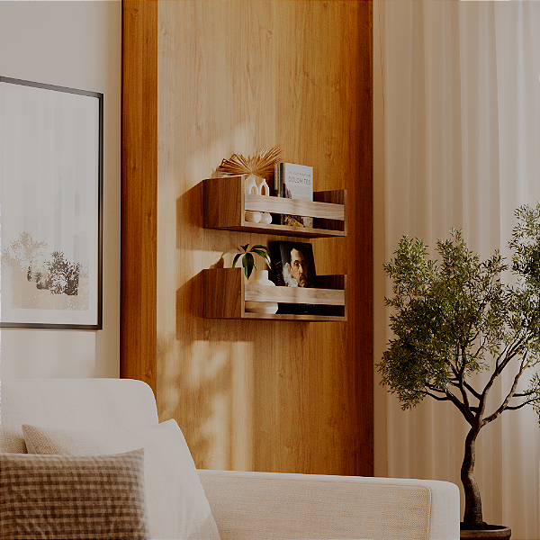 Kit 2 Prateleiras Porta Livros Freijó 50 x 12cm Suporte Invisivel