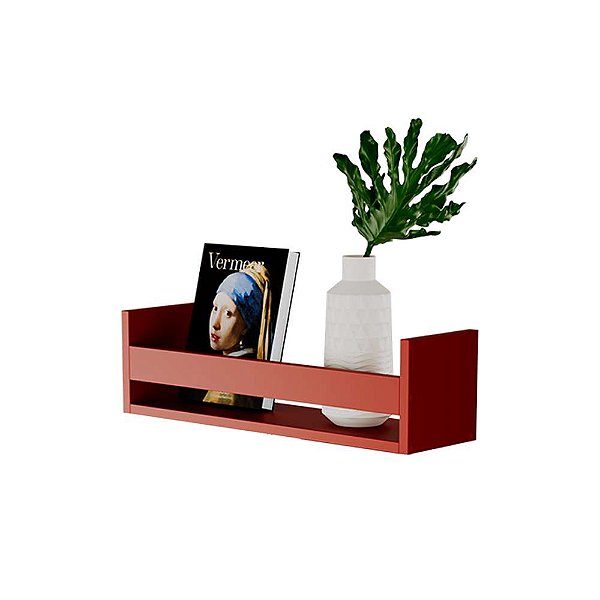 Prateleira Porta Livro Vermelha 60 x 12cm Suporte Invisivel