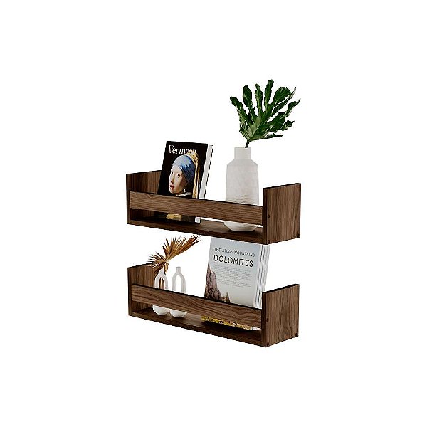 Kit 2 Prateleiras Porta Objetos Nogal 70 x 12cm Suporte Invisivel