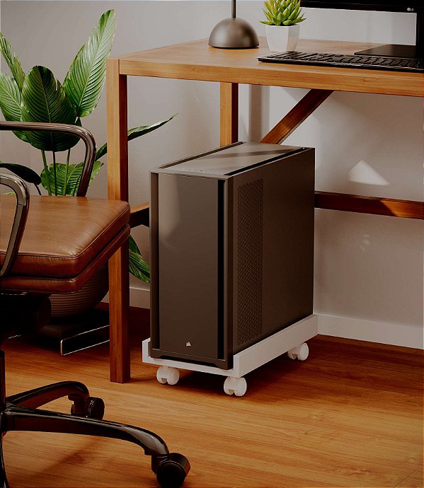 Suporte para CPU Sicilia Branco com Abas Laterais Rodízios Gabinete