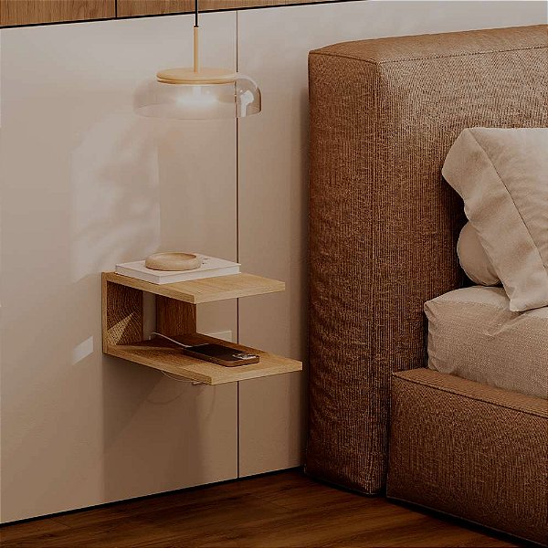 Mesa de Cabeceira Oslo 23x15cm Carvalho Quarto