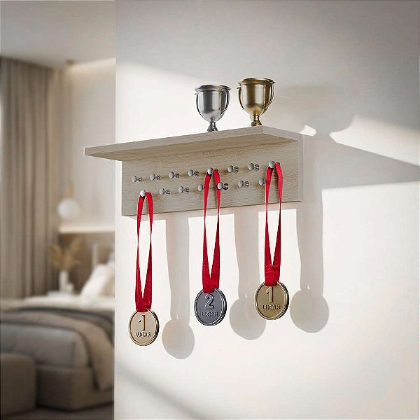 Porta Medalhas Carvalho 45cm com Suporte para Troféus