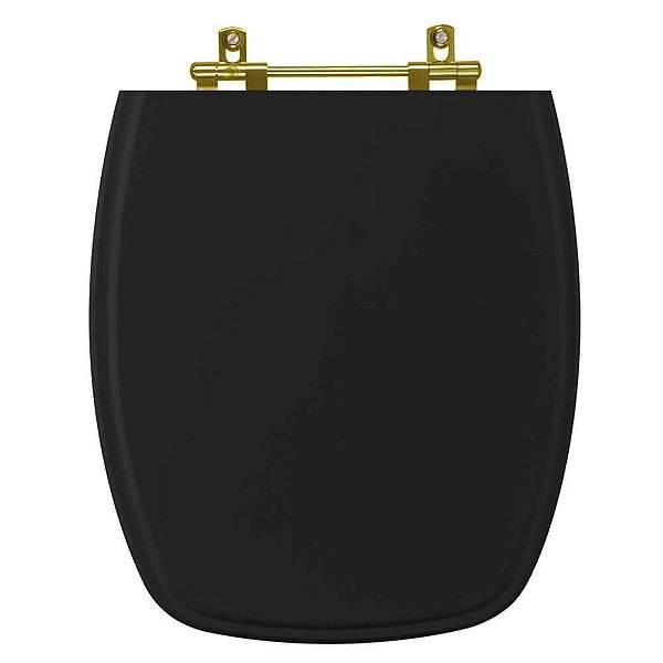 Assento Sanitário Poliester Stylus Preto Ferragem Dourada para vaso Celite