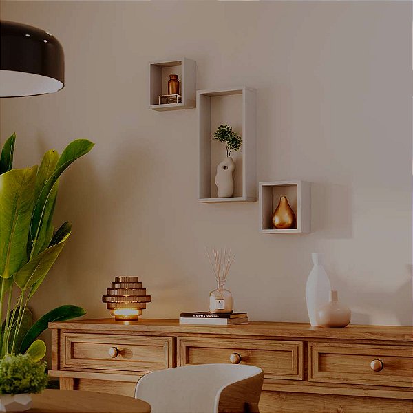 Conjunto 3 Nichos Decorativos Modulares Branco Quarto Sala