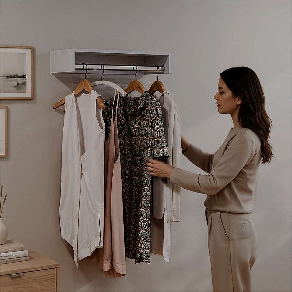 Cabideiro de Parede Branco para Roupas Casacos 60cm