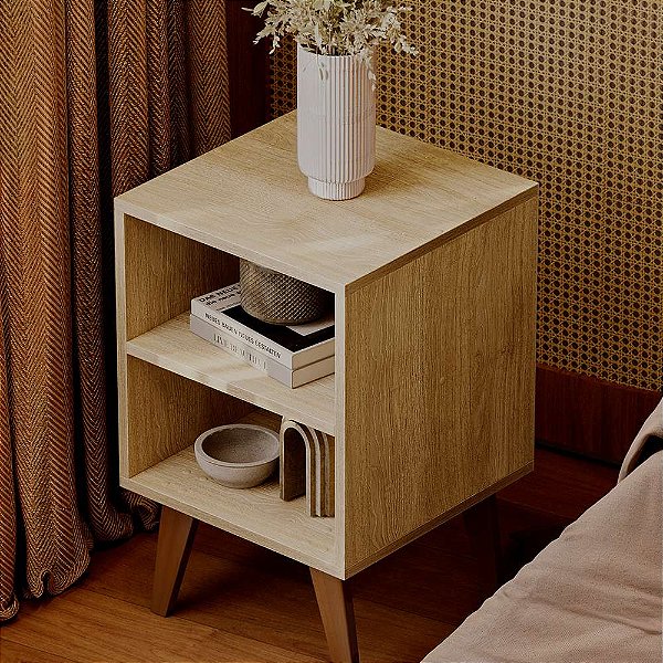 Mesa de Cabeceira Chennai Pé Plástico Multiuso 30x35cm Carvalho