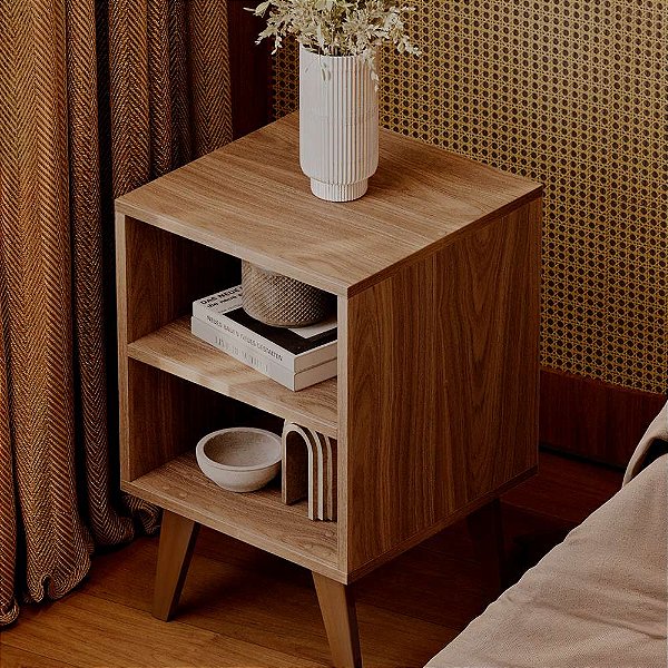 Mesa de Cabeceira Chennai Pé Plástico Multiuso 30x35cm Freijó