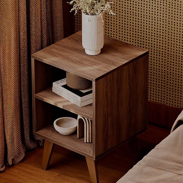 Mesa De Cabeceira Chennai Pé Plástico 30x35cm Nogal Quarto