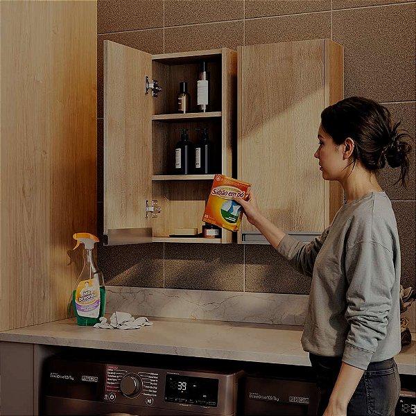 Armário Multiuso Aéreo 30cm para Lavanderia Carvalho
