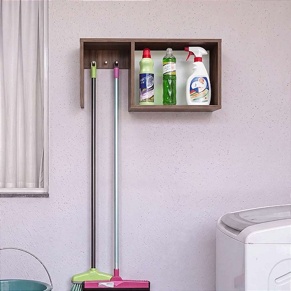 Armário Aéreo para Lavanderia MDP 15mm com Nicho Organizador Nogal