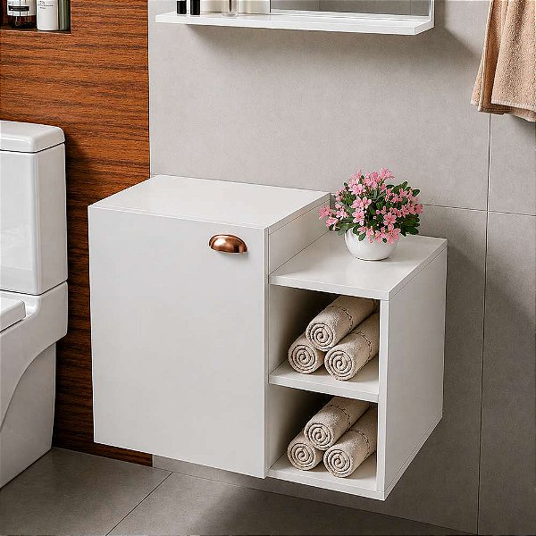 Gabinete Suspenso Banheiro Íbis Branco Puxador Rose Gold