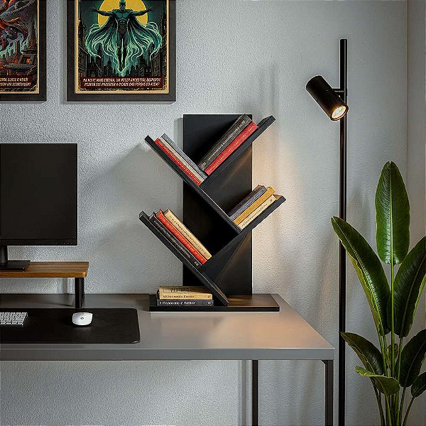 Livreiro de Mesa Vértice Organizador de Livros Revistas Nicho Preto