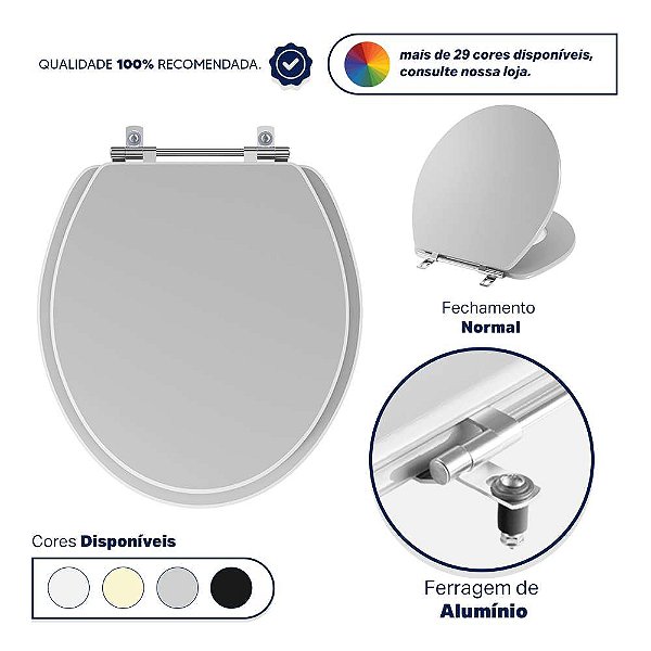 Tampa de Vaso Poliester Convencional Oval Universal 1.6gpf 6lpf Cinza Claro para bacia Deca