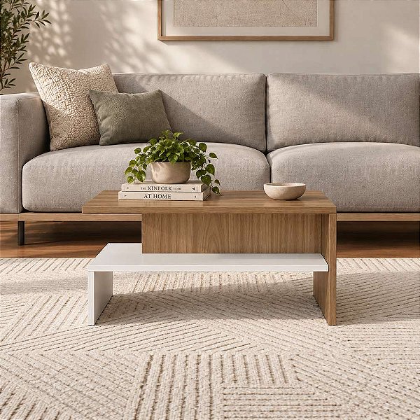 Mesa de Centro Mezza Branco com Freijó para Sala e Quarto