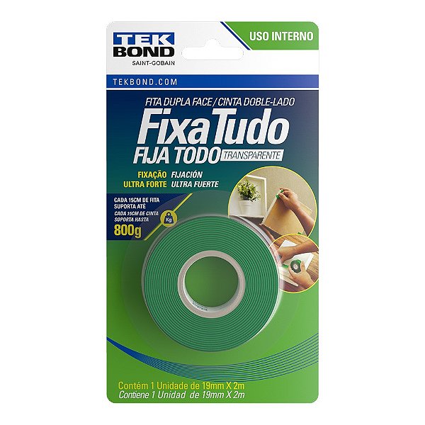 FITA DUPLA FACE TRANSPARENTE FIXA TUDO - TEKBOND