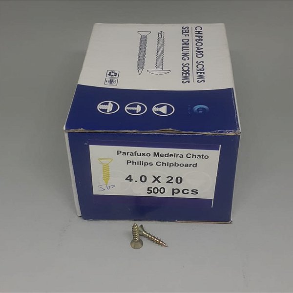 PARAFUSO CHIPBOARD CABEÇA CHATA BICROMATIZADO 4.0X20MM C/500 UNIDADES