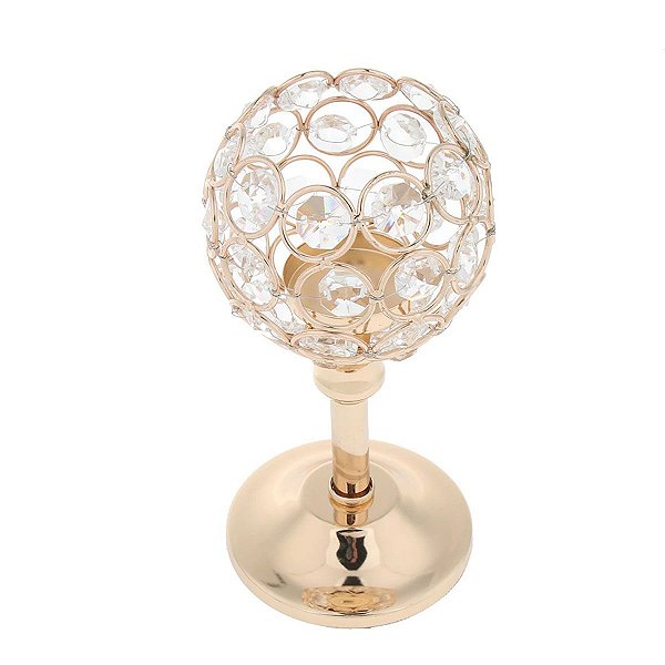 Castiçal De Vela Cristal Dourado 16 cm