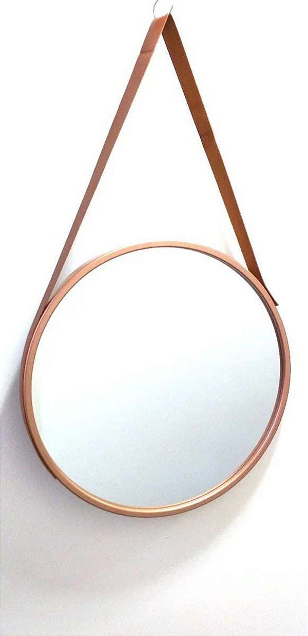 Espelho Redondo Com Alça de Couro - Adnet Rose 45cm