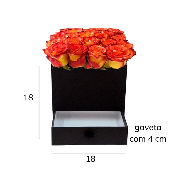 Caixa quadrada com gaveta para flores - Coleção Roma - Cor preta