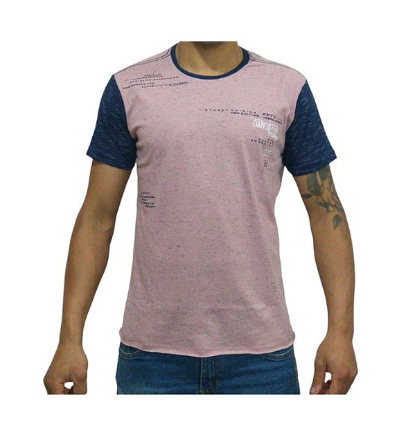 Camiseta Masc Gangster Along Estamp-rosa