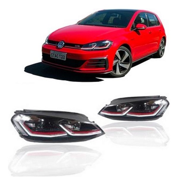 Farol Full LED Volkswagen Golf Mk7 2014 até 2017 Modelo M7.5 Vermelho