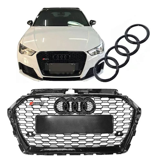 Grade Dianteira Colmeia Audi A3 Geração 8V 2013 até 2016 Modelo RS3 Black