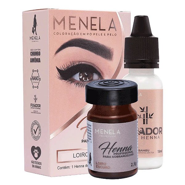 Kit Henna Menela Loiro Escuro + Fixador de Henna para Sobrancelhas