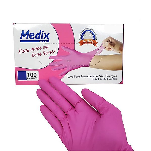 Luva Nitriilica Medix sem Pó Rosa P  - C/100 un