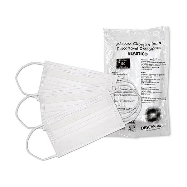 Mascara Cirurgica Tripla Branca 50un -Descarpack