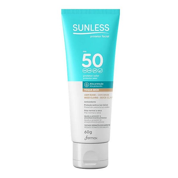 Protetor Solar Facial Sunless FPS 50 Toque Seco Cor Bege Claro 60g