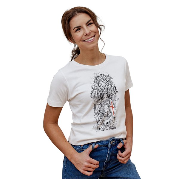 Babylook Branca - Cavaleiro e Leão