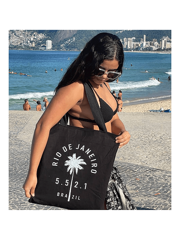 Bolsa Ecobag  100% algodão Black Estampa +55 21