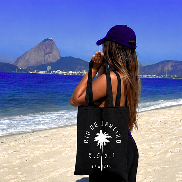Bolsa Ecobag PRETA 100% Algodão Estampa +55 21 Reutilizável Estilosa