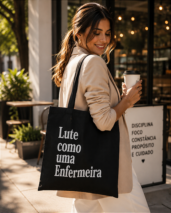 Bolsa Ecobag 100% algodão Black Estampa LUTE COMO ENF.
