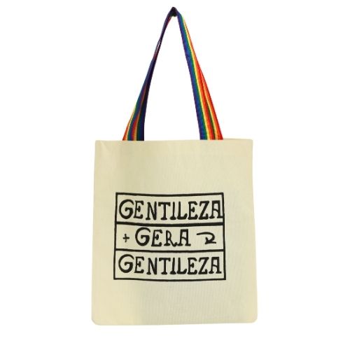 Bolsa Ecobag 100% algodão Estampa GENTILEZA GERA... (Alça arco-íris)