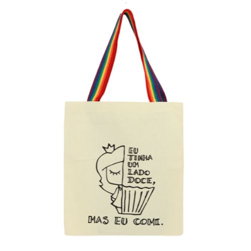 Bolsa Ecobag 100% algodão Estampa LADO DOCE (Alça arco-íris)