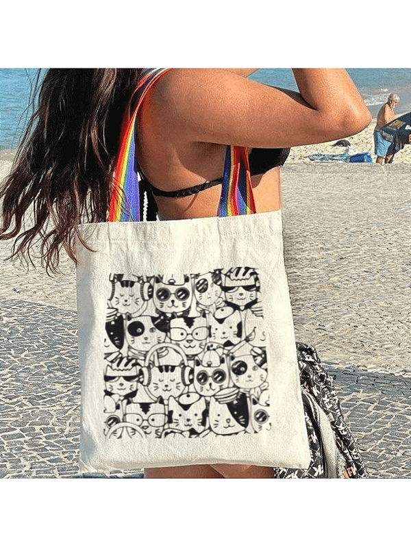 Bolsa Ecobag 100% algodão Estampa GATOS (Alça arco-íris)