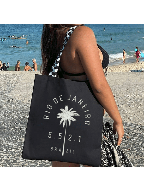 Bolsa Ecobag 100% algodão Black Estampa +55 21 (Alça xadrez)