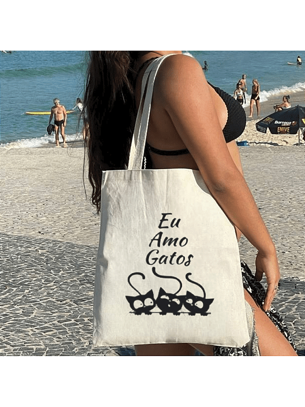 Bolsa Feminina Ecobag  100% algodão Estampa EU AMO GATOS