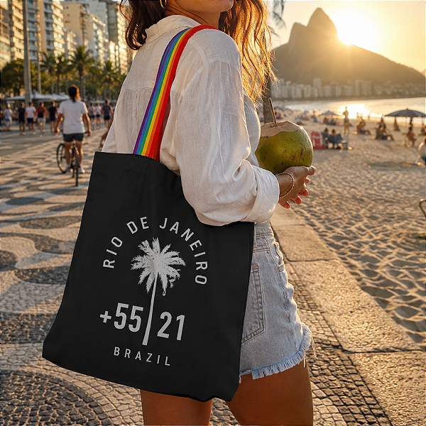 Bolsa Feminina Ecobag 100% algodão Black +55 21 (arco-íris)