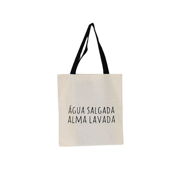 Bolsa Feminina Ecobag 100% algodão ÁGUA SALGADA(Alça preta)